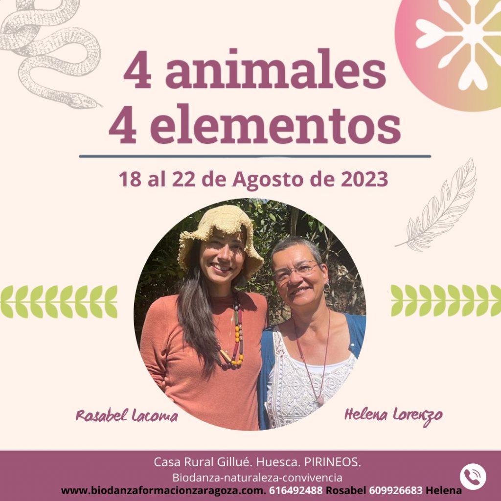 Biodanza y 4 eleentos + 4 animales en Pirineos 2023